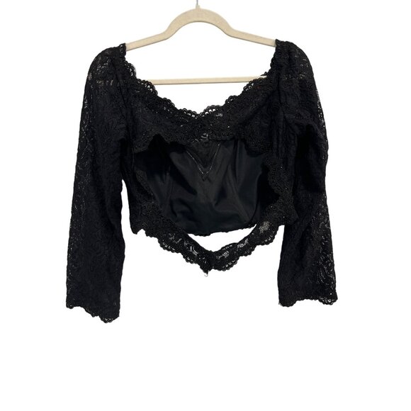 Vintage 90s Lace Crop Top Size 14 Open Back Black Grunge Whimsigoth Witchy Emo - Picture 2 of 9